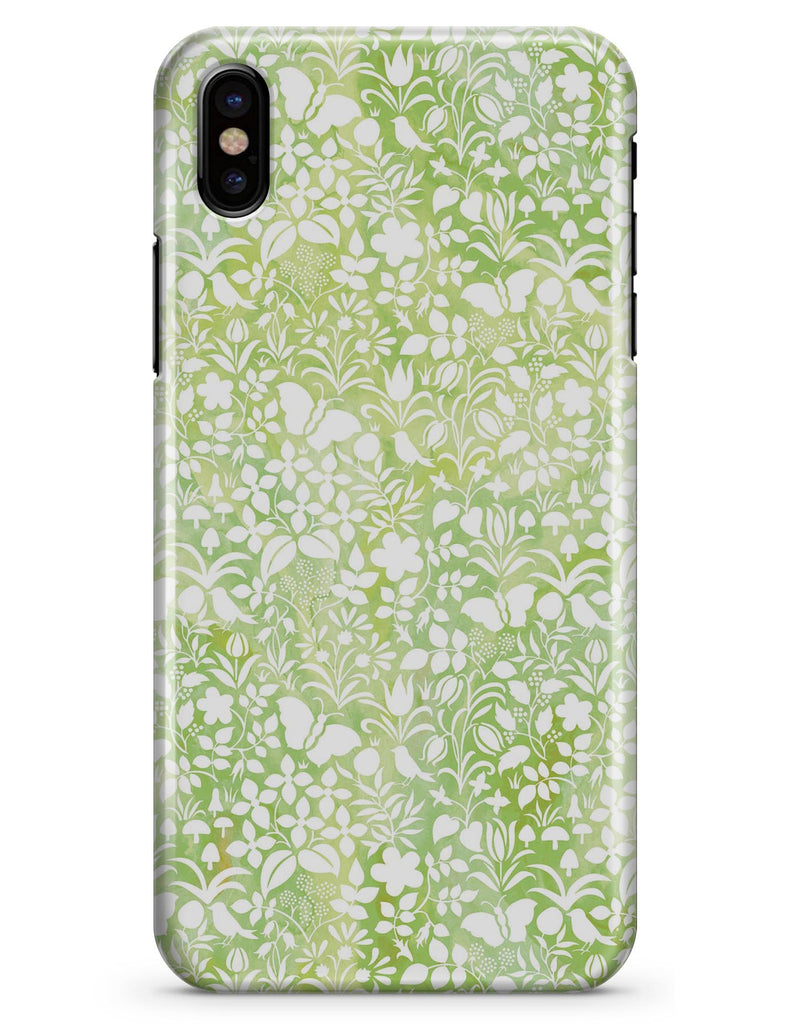 White Butterflies and Flowers on Green Watercolor Pattern - iPhone X Clipit Case