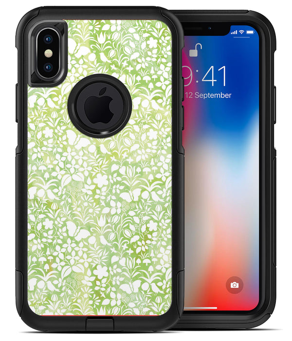 White Butterflies and Flowers on Green Watercolor Pattern - iPhone X OtterBox Case & Skin Kits