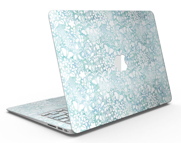 White Butterflies and Flowers on Light Blue Watercolor Pattern - MacBook Air Skin Kit