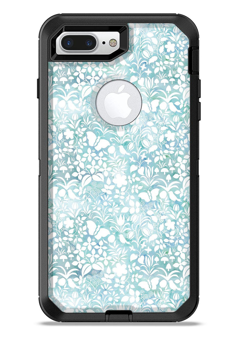 White Butterflies and Flowers on Light Blue Watercolor Pattern - iPhone 7 or 7 Plus Commuter Case Skin Kit