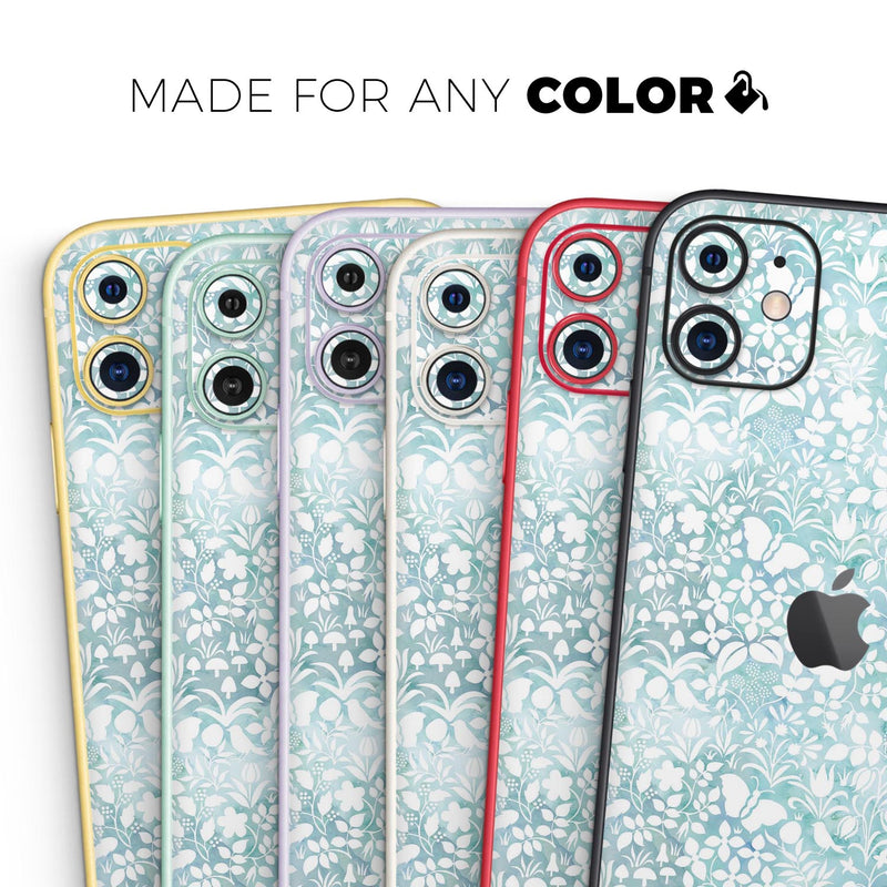 White Butterflies and Flowers on Light Blue Watercolor Pattern - Skin-Kit compatible with the Apple iPhone 12, 12 Pro Max, 12 Mini, 11 Pro or 11 Pro Max (All iPhones Available)