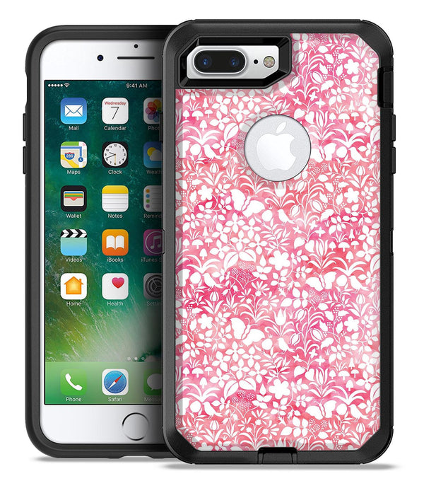 White Butterflies and Flowers on Pink and Red Watercolor Pattern - iPhone 7 or 7 Plus Commuter Case Skin Kit