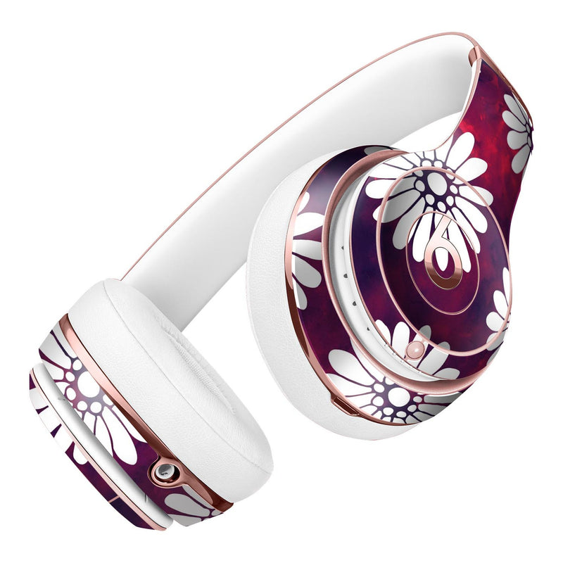 White Floral Pattern Over Red and Purple Grunge Full-Body Skin Kit for the Beats by Dre Solo 3 Wireless Headphones
