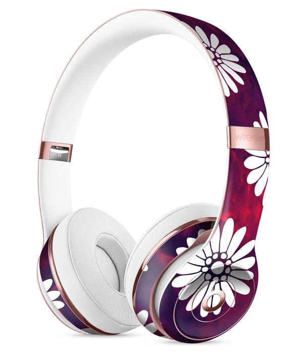 White Floral Pattern Over Red and Purple Grunge Full-Body Skin Kit for the Beats by Dre Solo 3 Wireless Headphones