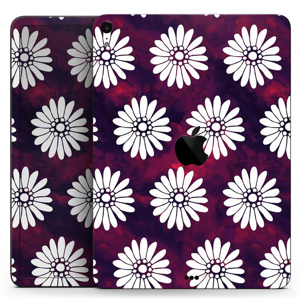 White Floral Pattern Over Red and Purple Grunge - Full Body Skin Decal for the Apple iPad Pro 12.9", 11", 10.5", 9.7", Air or Mini (All Models Available)