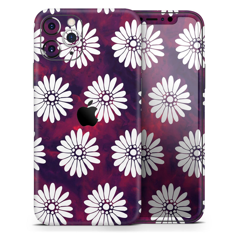 White Floral Pattern Over Red and Purple Grunge - Skin-Kit compatible with the Apple iPhone 12, 12 Pro Max, 12 Mini, 11 Pro or 11 Pro Max (All iPhones Available)