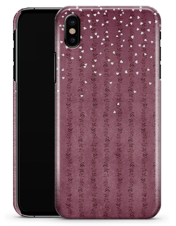 White Micro Hearts Over Burgundy Leaves - iPhone X Clipit Case