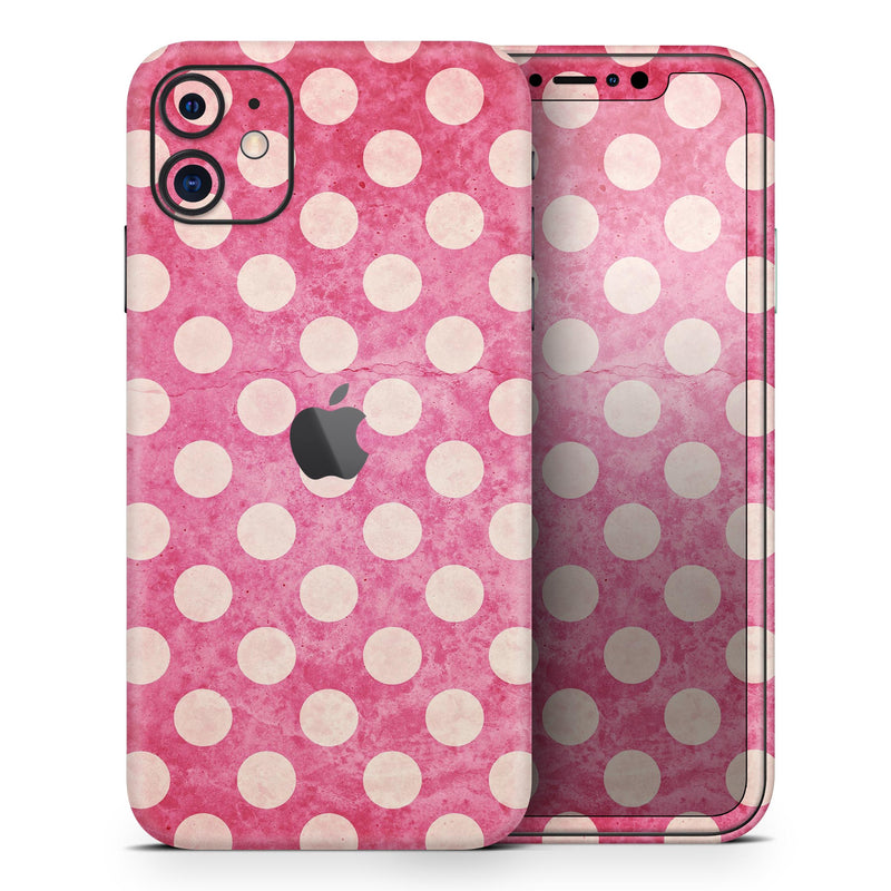 White Polka Dots Over Grungy Pink  - Skin-Kit compatible with the Apple iPhone 12, 12 Pro Max, 12 Mini, 11 Pro or 11 Pro Max (All iPhones Available)