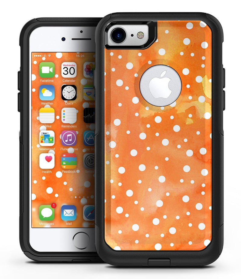 White Polka Dots Over Orange Watercolor Grunge - iPhone 7 or 8 OtterBox Case & Skin Kits