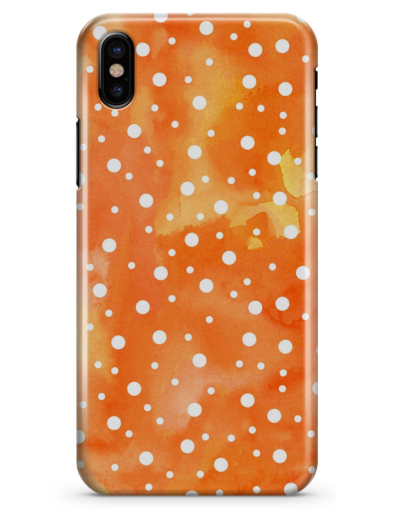 White Polka Dots Over Orange Watercolor Grunge - iPhone X Clipit Case