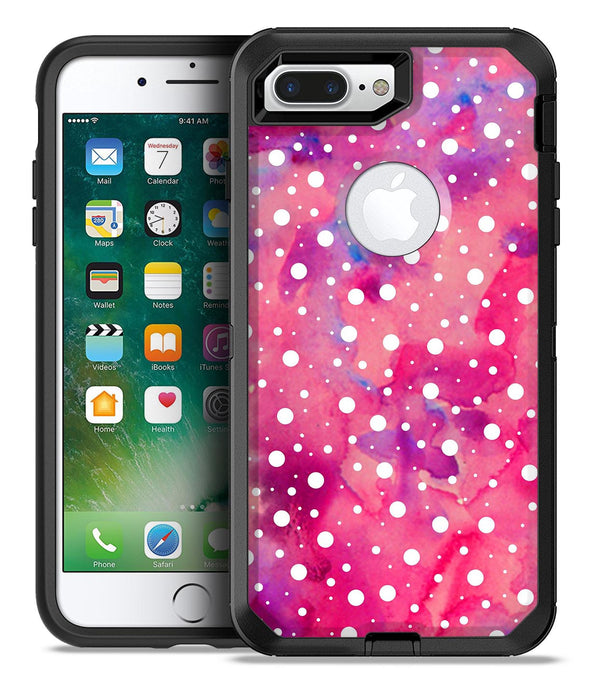 White Polka Dots Over Pink Watercolor Grunge - iPhone 7 or 7 Plus Commuter Case Skin Kit
