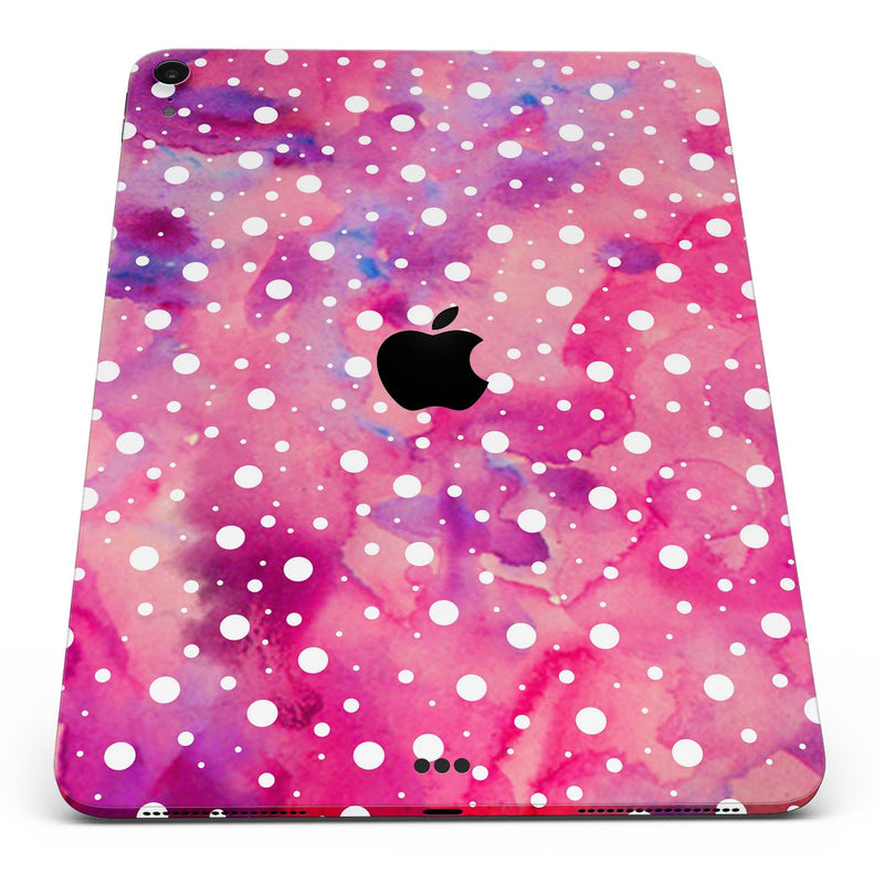 White Polka Dots over Pink Watercolor - Full Body Skin Decal for the Apple iPad Pro 12.9", 11", 10.5", 9.7", Air or Mini (All Models Available)