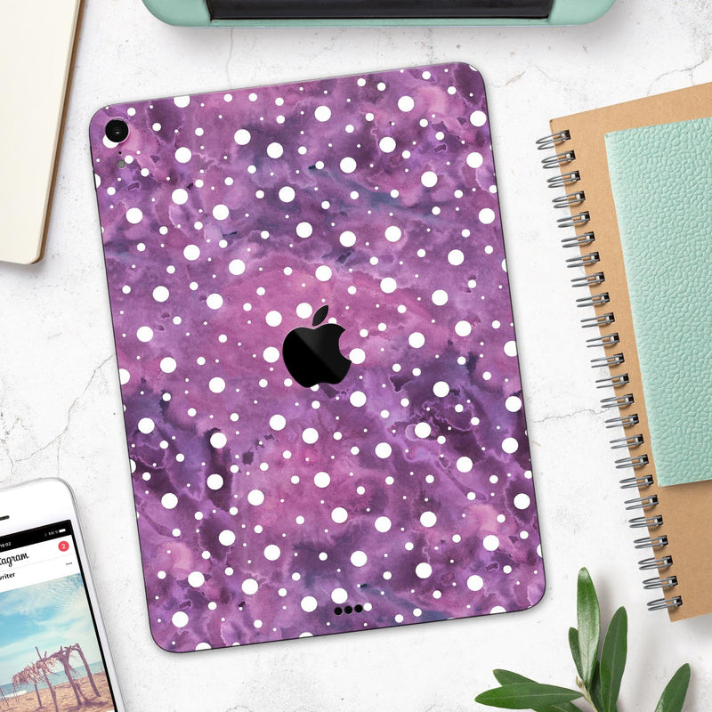 White Polka Dots Over Purple Pink Paint Mix - Full Body Skin Decal for the Apple iPad Pro 12.9", 11", 10.5", 9.7", Air or Mini (All Models Available)