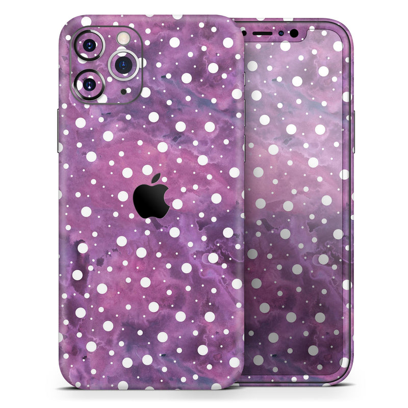 White Polka Dots Over Purple Pink Paint Mix - Skin-Kit compatible with the Apple iPhone 12, 12 Pro Max, 12 Mini, 11 Pro or 11 Pro Max (All iPhones Available)