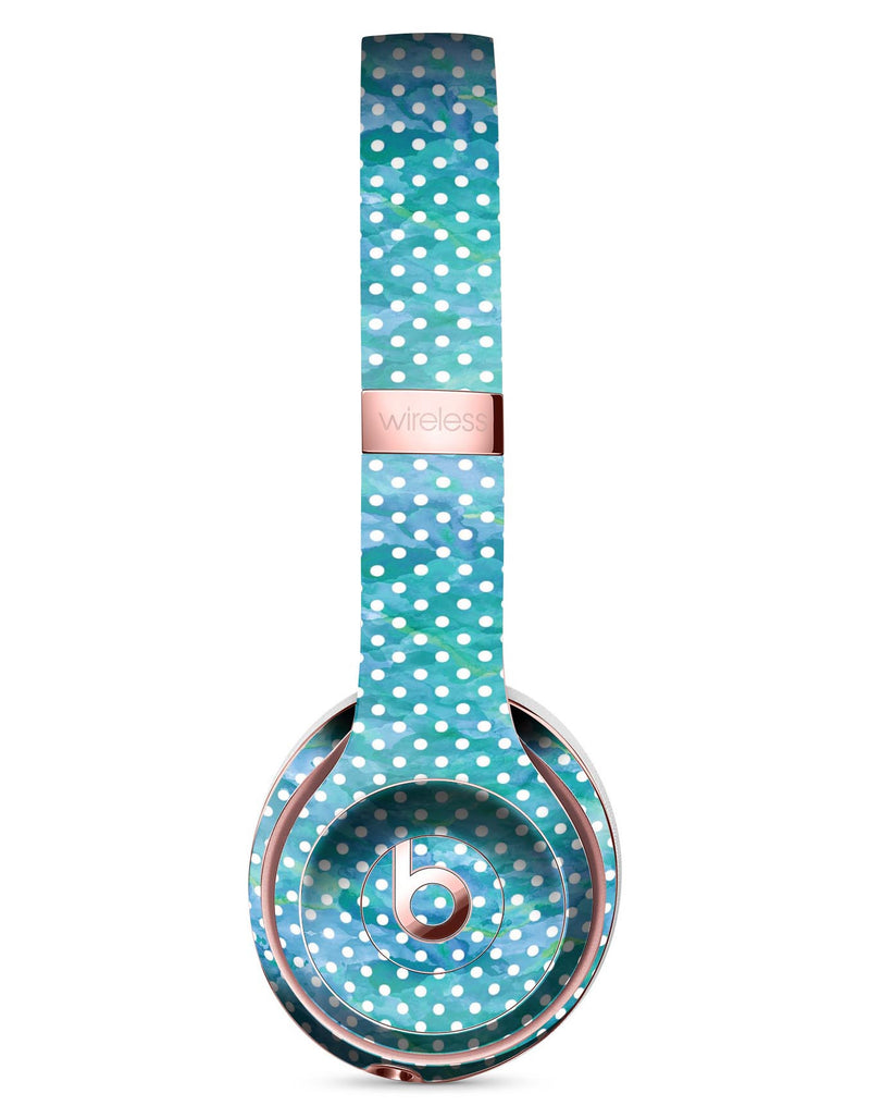 White Polka Dots over Blue Watercolor V2 Full-Body Skin Kit for the Beats by Dre Solo 3 Wireless Headphones