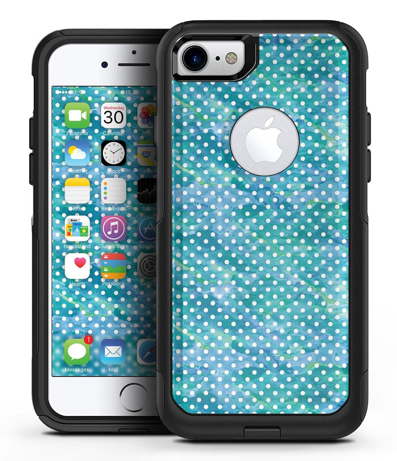 White Polka Dots over Blue Watercolor V2 - iPhone 7 or 8 OtterBox Case & Skin Kits