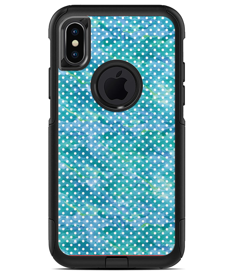 White Polka Dots over Blue Watercolor V2 - iPhone X OtterBox Case & Skin Kits