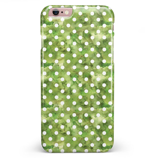 White Polka Dots over Green Watercolor iPhone 6/6s or 6/6s Plus INK-Fuzed Case