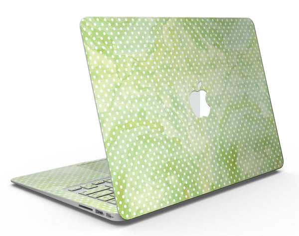 White Polka Dots over Green Watercolor V2 - MacBook Air Skin Kit