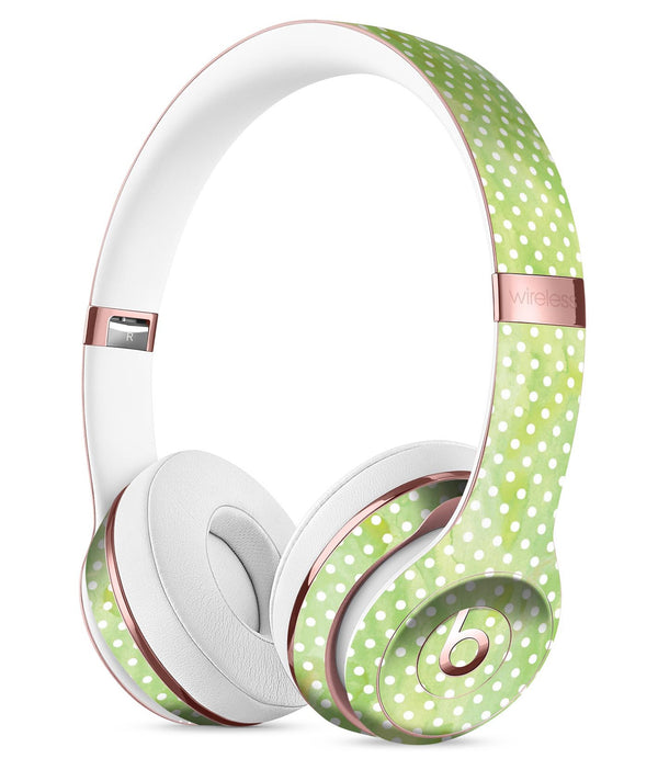 White Polka Dots over Green Watercolor V2 Full-Body Skin Kit for the Beats by Dre Solo 3 Wireless Headphones