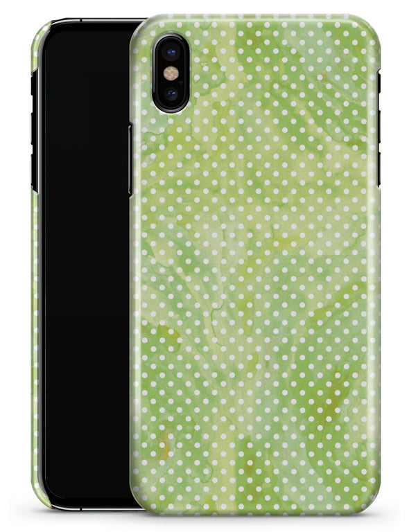 White Polka Dots over Green Watercolor V2 - iPhone X Clipit Case