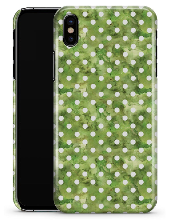 White Polka Dots over Green Watercolor - iPhone X Clipit Case