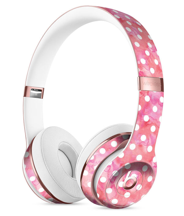 White Polka Dots over Pink Watercolor Full-Body Skin Kit for the Beats by Dre Solo 3 Wireless Headphones