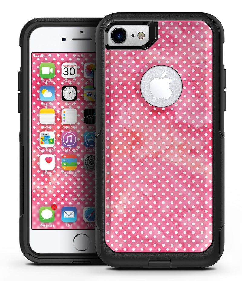 White Polka Dots over Pink Watercolor V2 - iPhone 7 or 8 OtterBox Case & Skin Kits