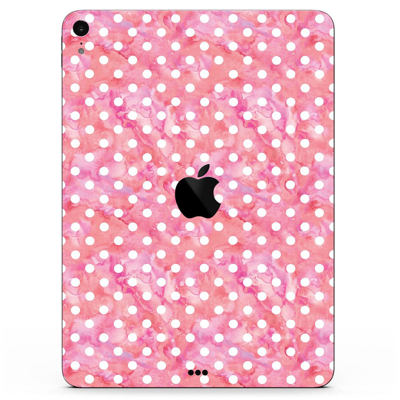 White Polka Dots Over Pink Watercolor Grunge - Full Body Skin Decal for the Apple iPad Pro 12.9", 11", 10.5", 9.7", Air or Mini (All Models Available)