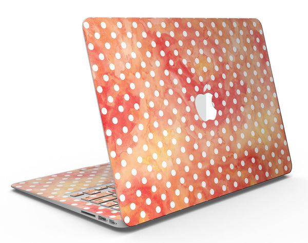 White Polka Dots over Red-Orange Watercolor - MacBook Air Skin Kit