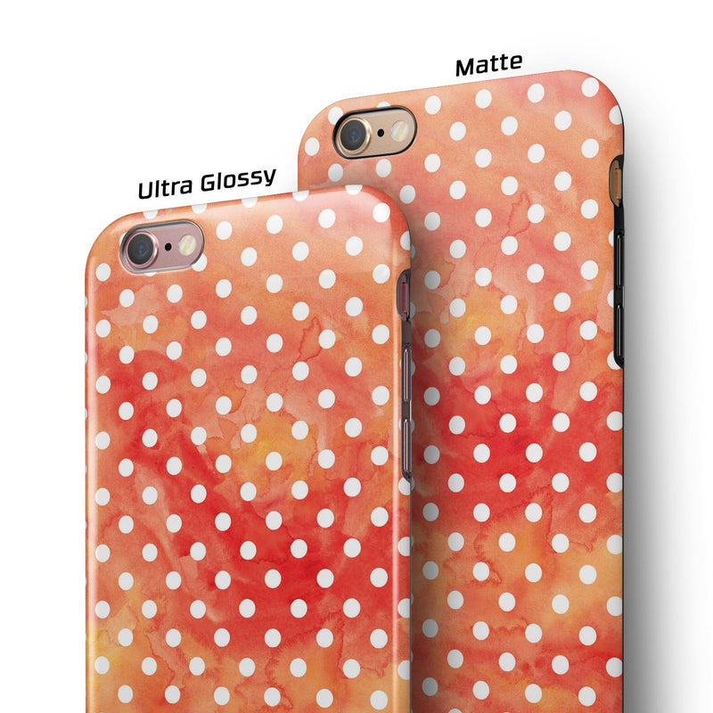 White Polka Dots over Red-Orange Watercolor iPhone 6/6s or 6/6s Plus 2-Piece Hybrid INK-Fuzed Case