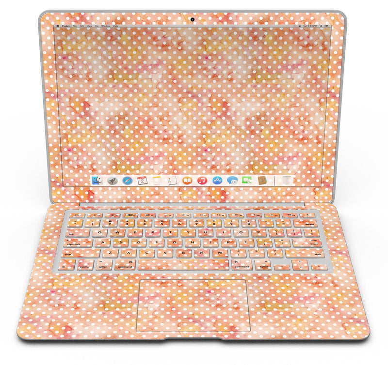 White Polka Dots over Red-Orange Watercolor V2 - MacBook Air Skin Kit