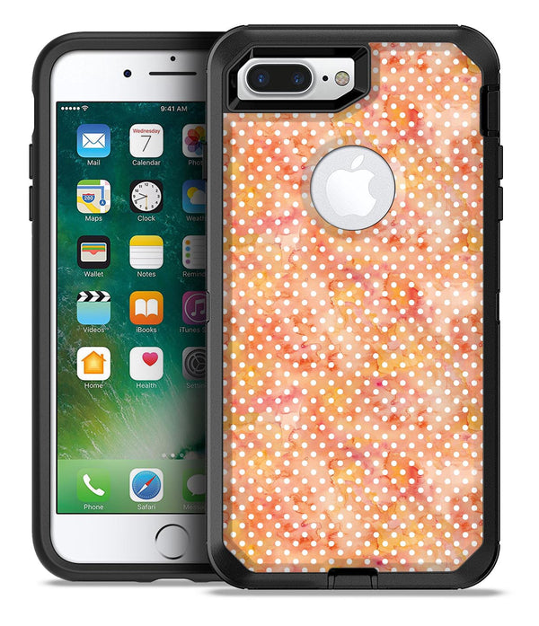 White Polka Dots over Red-Orange Watercolor V2 - iPhone 7 or 7 Plus Commuter Case Skin Kit