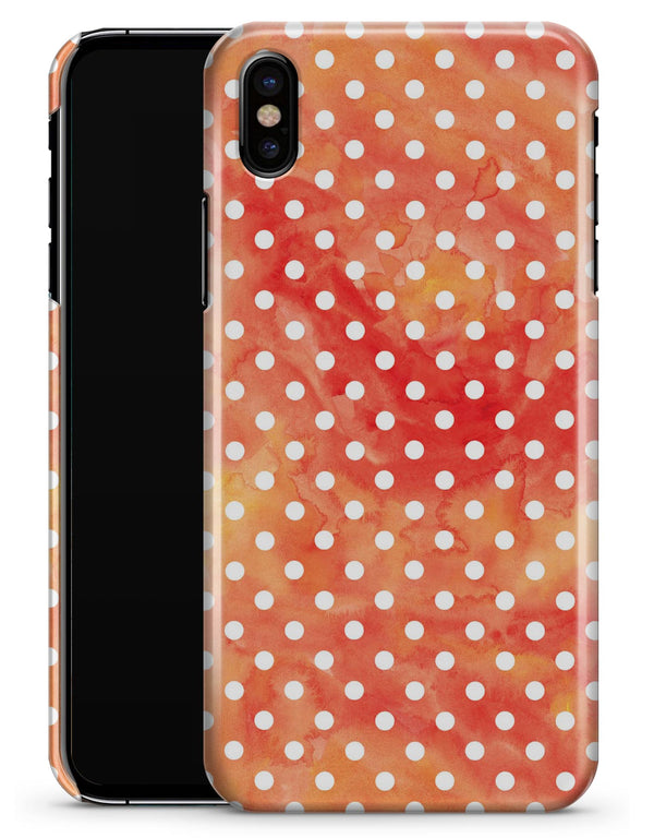 White Polka Dots over Red-Orange Watercolor - iPhone X Clipit Case