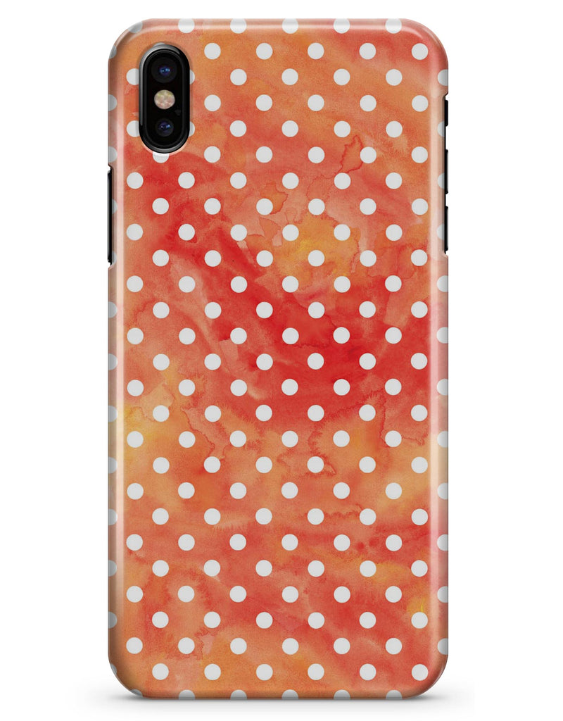 White Polka Dots over Red-Orange Watercolor - iPhone X Clipit Case