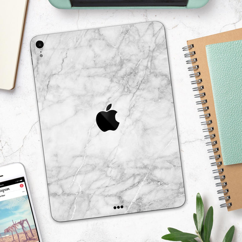 White Scratched Marble - Full Body Skin Decal for the Apple iPad Pro 12.9", 11", 10.5", 9.7", Air or Mini (All Models Available)