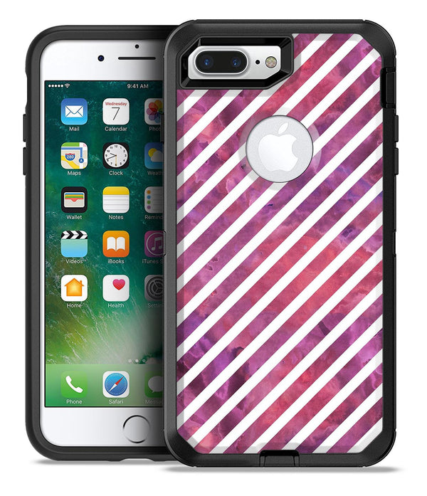 White Slanted Lines Over Pink and Purple Grunge Surface - iPhone 7 or 7 Plus Commuter Case Skin Kit