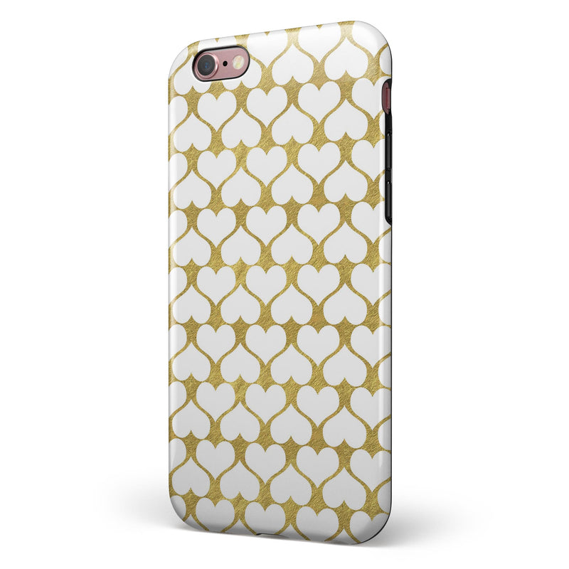 White and Gold Foil Hearts v13 iPhone 6/6s or 6/6s Plus 2-Piece Hybrid INK-Fuzed Case