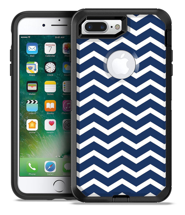 White and Navy Chevron Stripes - iPhone 7 or 7 Plus Commuter Case Skin Kit