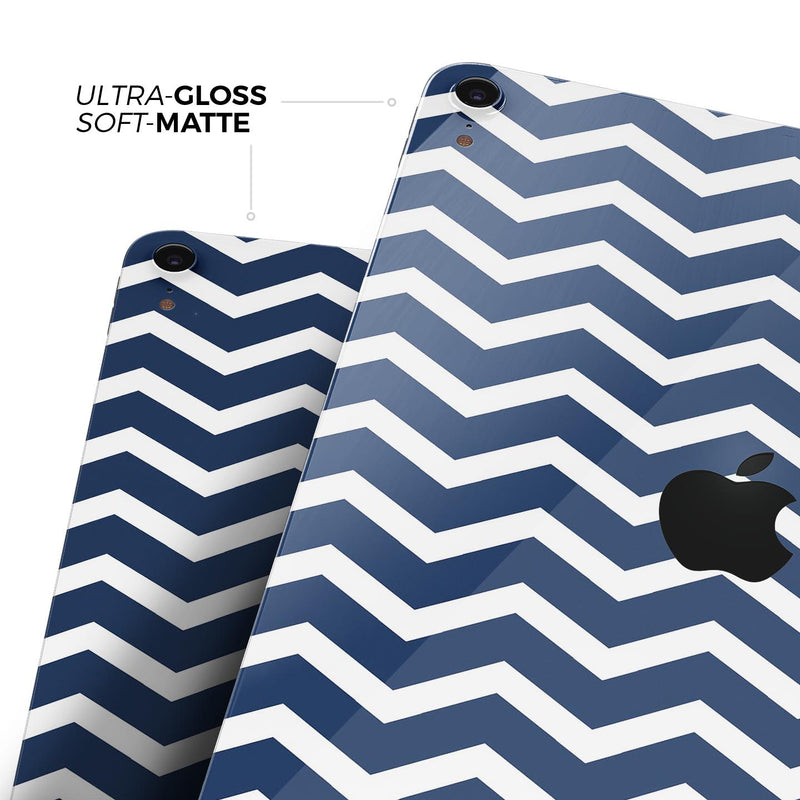 White and Navy Chevron Stripes - Full Body Skin Decal for the Apple iPad Pro 12.9", 11", 10.5", 9.7", Air or Mini (All Models Available)