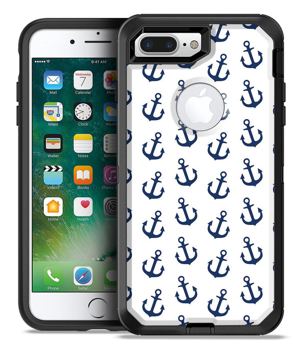 White and Navy Micro Anchors - iPhone 7 or 7 Plus Commuter Case Skin Kit