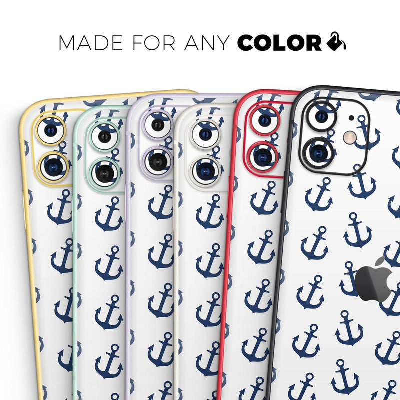 White and Navy Micro Anchors - Skin-Kit compatible with the Apple iPhone 12, 12 Pro Max, 12 Mini, 11 Pro or 11 Pro Max (All iPhones Available)