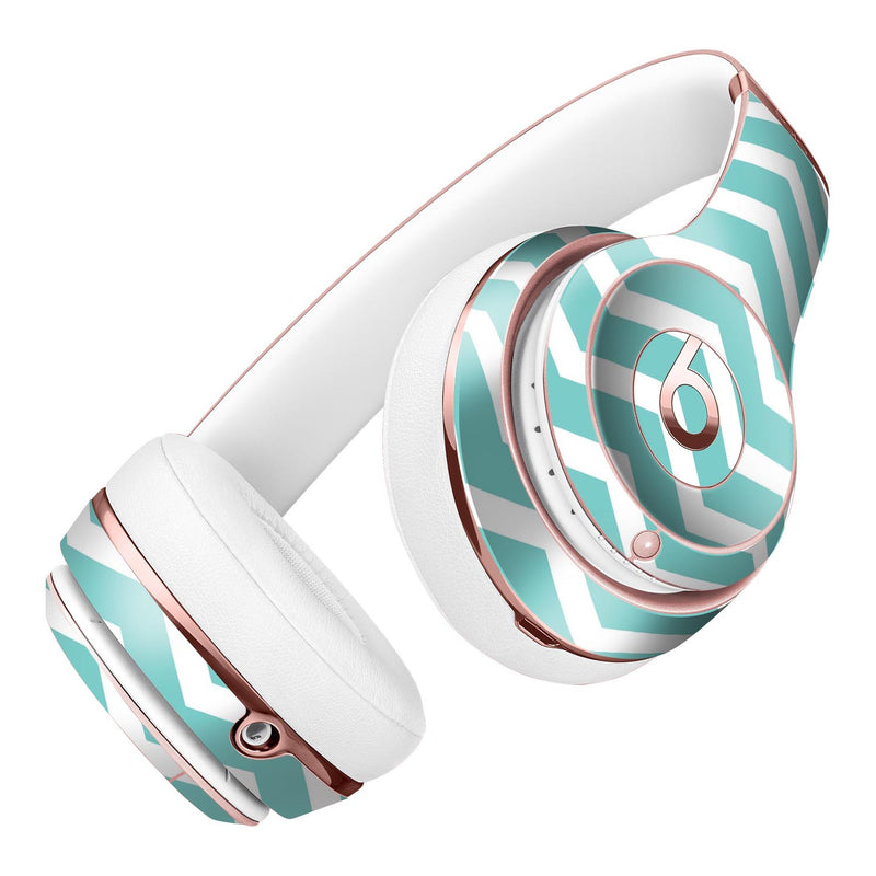 White and Teal Chevron Stripes Full-Body Skin Kit for the Beats by Dre Solo 3 Wireless Headphones