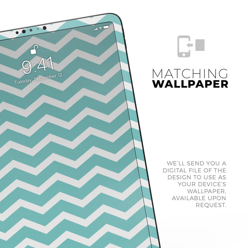 White and Teal Chevron Stripes - Full Body Skin Decal for the Apple iPad Pro 12.9", 11", 10.5", 9.7", Air or Mini (All Models Available)