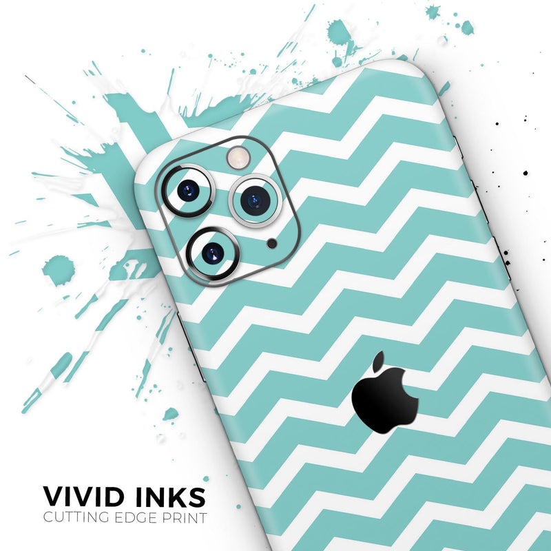 White and Teal Chevron Stripes - Skin-Kit compatible with the Apple iPhone 12, 12 Pro Max, 12 Mini, 11 Pro or 11 Pro Max (All iPhones Available)