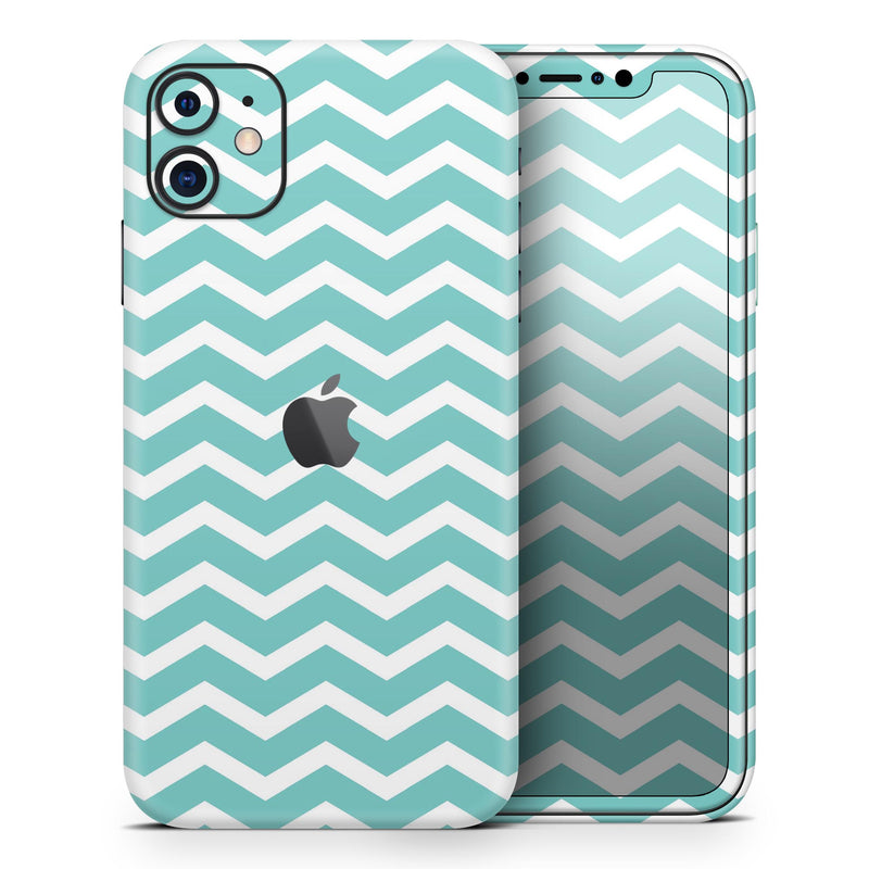 White and Teal Chevron Stripes - Skin-Kit compatible with the Apple iPhone 12, 12 Pro Max, 12 Mini, 11 Pro or 11 Pro Max (All iPhones Available)