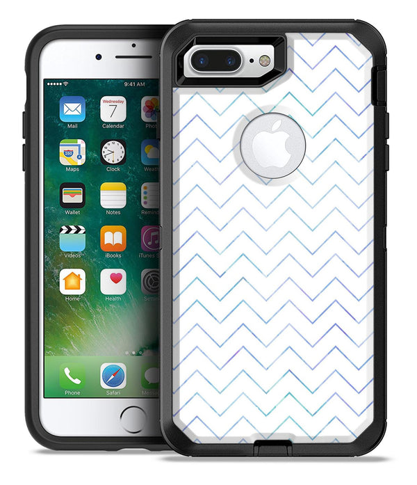 White and Thin Blue Chevron Pattern - iPhone 7 or 7 Plus Commuter Case Skin Kit
