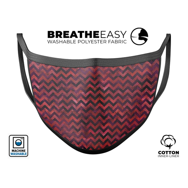 Wine Basic Watercolor Chevron Pattern - Made in USA Mouth Cover Unisex Anti-Dust Cotton Blend Reusable & Washable Face Mask with Adjustable Sizing for Adult or Child