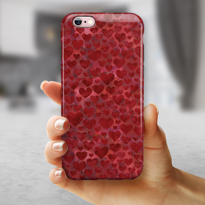Wine Watercolor Hearts iPhone 6/6s or 6/6s Plus 2-Piece Hybrid INK-Fuzed Case