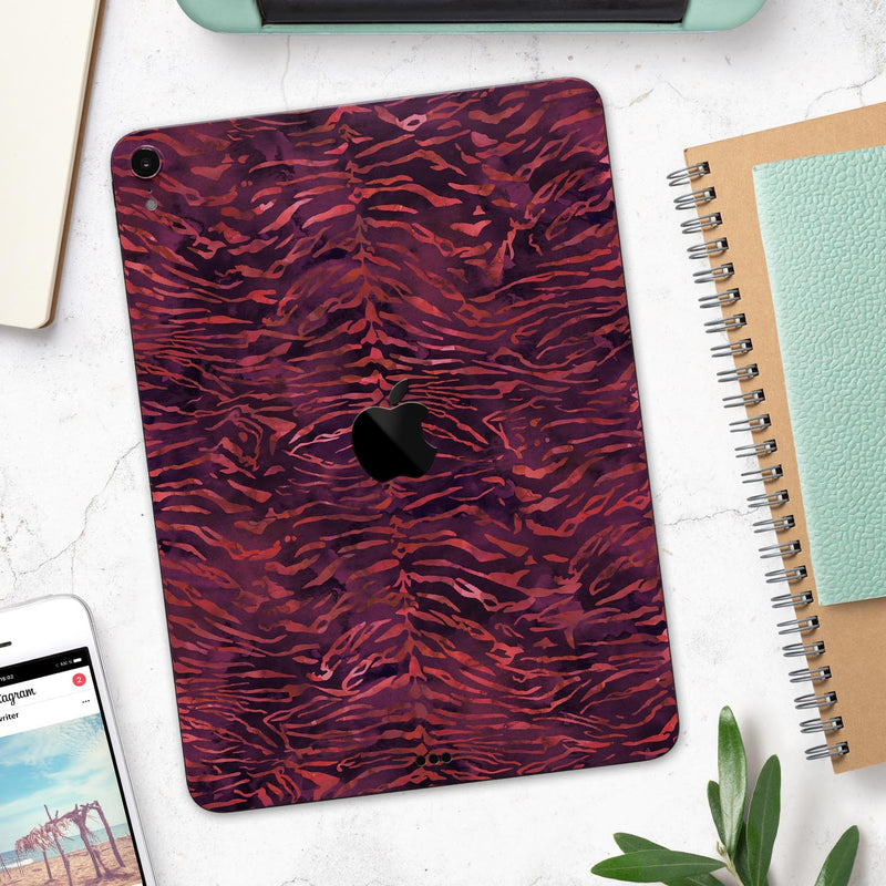 Wine Watercolor Tiger Pattern - Full Body Skin Decal for the Apple iPad Pro 12.9", 11", 10.5", 9.7", Air or Mini (All Models Available)